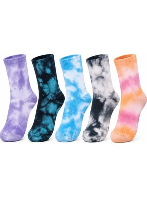 Marsilyan Unisex Batik Desenli Soket Çorap 5'li Set | Renkli Tie Dye Günlük Spor Sneaker Çorabı Modern Stiliyle