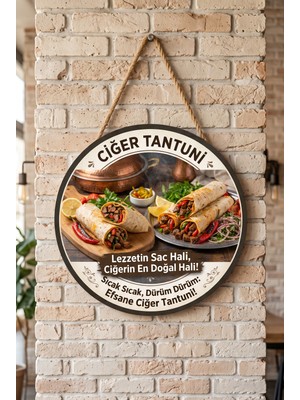 Mayeka Ciğer Tantuni Ahşap Duvar Tablosu Restoran Cafe Mutfak Dekoru Yuvarlak Mdf Pano
