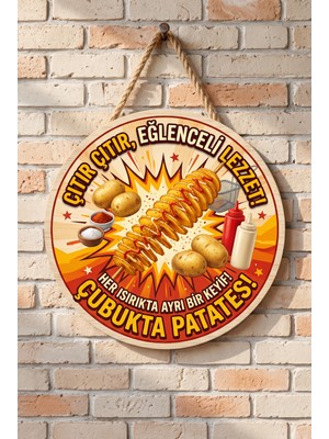 Mayeka Çubukta Patates Retro Ahşap Mdf Tablo Kafe Restoran Duvar Dekoru Yuvarlak