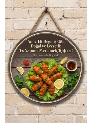 Mayeka Mercimek Köftesi Temalı Yuvarlak Mdf Tablo Cafe Restoran Mutfak Duvar Panosu