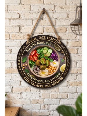 Mayeka Falafel Bowl Temalı Yuvarlak Ahşap Tablo Kafe Mutfak Restoran Duvar Dekoru Mdf Pano