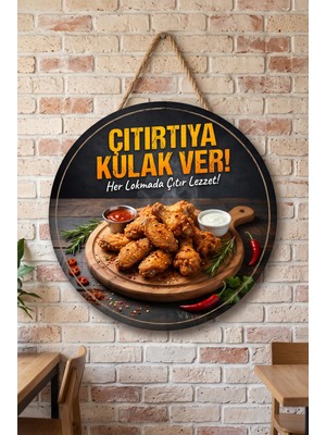 Mayeka Çıtır Tavuk Kanat Temalı Yuvarlak Mdf Tablo Kafe Restoran Duvar Dekoru