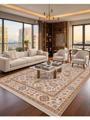 Bazaar Forum Aura Premium Modern Ipeksi Yüzeyli Pamuk Tabanlı Polyester Halı Salon Halısı Koridor Halısı