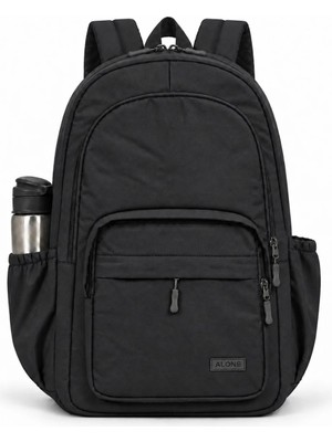 Alone 9106 Laptop Okul Sırt Çantası 15.6 Inç Bölmeli Polyester Yan Cepli Siyah