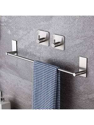 Mey İthalat Paslanmaz Çelik Havluluk & 2 Adet Bornoz Askısı - 45CM Siyah Havluluk,takım Havlu Askısı,düzenleyici (Inoks)