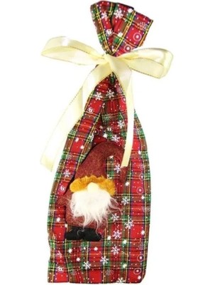 Arya Flowers Garden Yılbaşı Süsü Kar Detaylı Kırmızı Şapkalı Kese Kırmızı Beyaz 25 cm