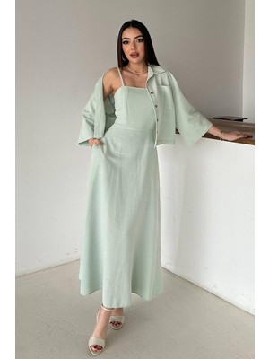 Elbee Fashion Woman Mint Askılı Elbise ve Gömlek
