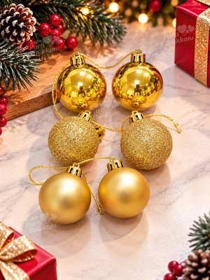Parti Dükkanı Yılbaşı Ağaç Süsü Gold Altın Sarısı Top 4 cm 6'lı Set – 2 Parlak 2 Mat 2 Simli Çam Ağacı Süsleme Topları, Noel ve Yeni Yıl Dekorasyonu