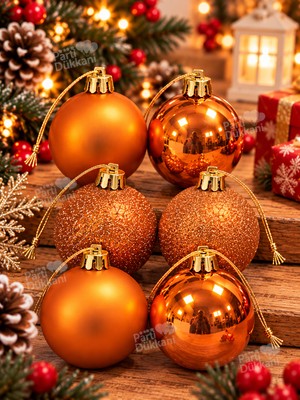 Parti Dükkanı Yılbaşı Ağaç Süsü Bakır Rengi 4 cm 6'lı Top Seti – Parlak Mat Simli Karışık Çam Ağacı Süsleme Topları, Noel ve Yılbaşı Dekorasyonu