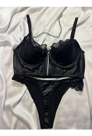derwear Panties Underwear Lingerie Women's Sexy Black Lace Lingerie Set, Open  Bra, Panties, Garters, Mesh Stockings