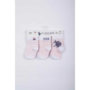 U.S. Polo Assn. Lisanslı Striped Açık Pembe Kız Bebek Çorap