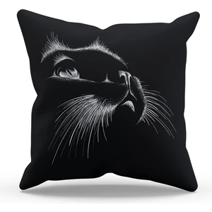 Çift Tarafı Baskılı Cat Line Desenli Tekli Süet Kırlent Kılıfı