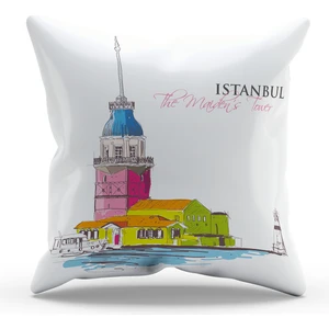 Çift Tarafı Baskılı Istanbul Desenli Tekli Süet Kırlent Kılıfı