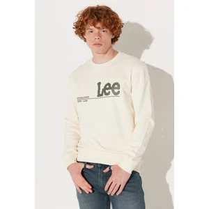 Regular Fit Normal Kesim %100 Pamuk Bisiklet Yaka Şardonlu Ekru Sweatshirt