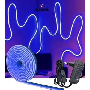Sb-6535 5 Metre Neon LED Mavi Işık Aç Kapa Butonlu Adaptörlü Şerit LED