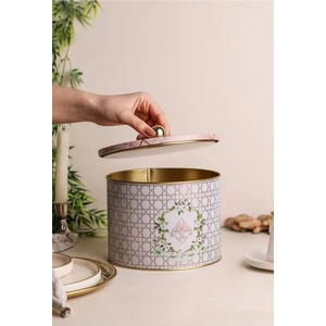 ER143-U7 Rosy Desenli Yuvarlak Metal Saklama Kabı 14 cm