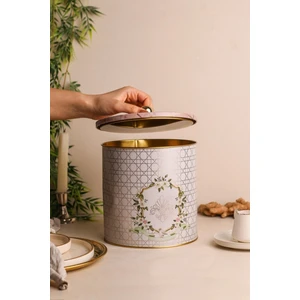 ER147-U7 Rosy Desenli Yuvarlak Metal Saklama Kabı 17.5 cm