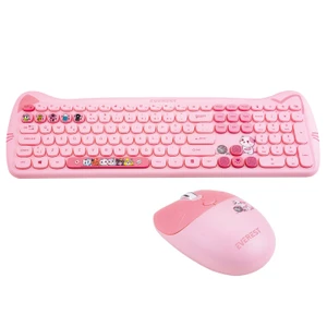 KM-6283 Catty Renkli Tuşlu Pembe Kablosuz Q Multimedia Klavye + Mouse + Pad Set