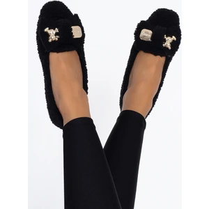 Renkli Butik Peluş Tüylü Ayıcık Toka Detaylı Kadın Ev Ayakkabısı Babet