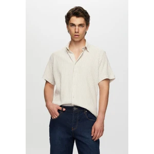 D'S Damat Slim Fit Bej Gofre Kısa Kollu Gömlek 0HC02ORT04265