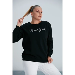 Pikka Online Kadın Siyah New York Yazılı Büyük Beden Sweatshirt