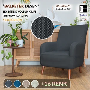 Likrali tek kişilik koltuk kılıfı  streç lastıklı berjer çekyat kanepe örtüsü Balpeteği Berjer kılıfı Antrasit