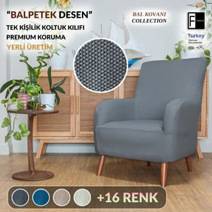 Likrali tek kişilik koltuk kılıfı  streç lastıklı berjer çekyat kanepe örtüsü Balpeteği Berjer kılıfı koyu gri