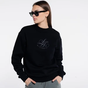 Friday Offset Dom Kadın Siyah Bisiklet Yaka Ekstra Oversize Sweatshirt - 3 Iplik