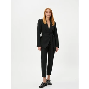 Blazer Ceket Düğmeli Fleto Cepli Beli Kuşaklı