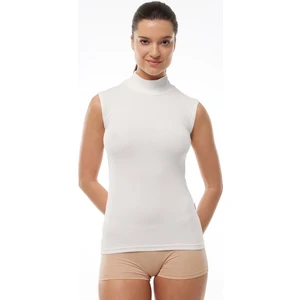 Kadın Ekru Kolsuz Yarım Balıkçı Yaka Modal Body 1044