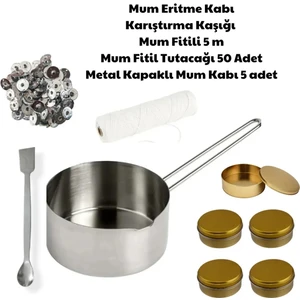 Adin Tasarım Mum Yapım Seti Mum Eritme Kabı 1000 ml Parafin Karıştırma Kaşığı Mum Fitili Tutacağı Mum Kabı Gold