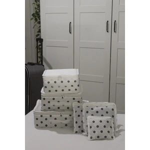 6'lı Valiz Düzenleyici Bavul Içi Organizer Set - Seyahat Hurcu - Puantiye Desen(Beyaz)