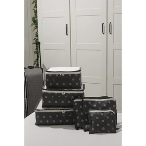 6'lı Valiz Düzenleyici Bavul Içi Organizer Set - Seyahat Hurcu - Puantiye Desen(Gri)