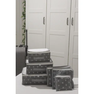 6'lı Valiz Düzenleyici Bavul Içi Organizer Set - Seyahat Hurcu - Puantiye Desen(Antrasit)