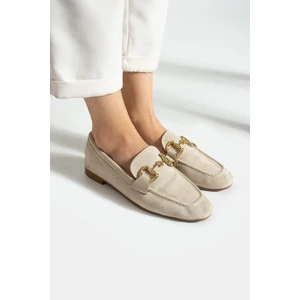 Kaof Shoes Kadın Bej Süet Babet Ayakkabı Kadın Günlük Ayakkabı Salaş Esnek Rahat Babet Kadın Klasik Ayakkabı