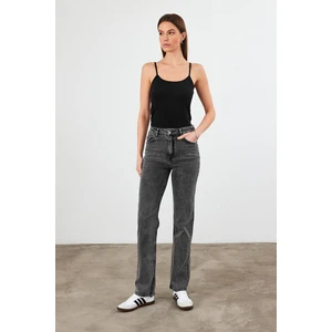 Kadın Vintage Black Straight Fit Jean Pantolon
