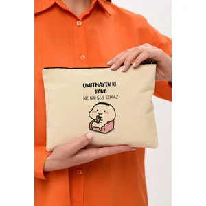 Çınar Bez Çanta Clutch Bana Bir Şey Olmaz Baskılı Kanvas Makyaj Çantası
