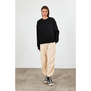 Kadın Mary Siyah Bisiklet Yaka Basic Şardonlu Sweatshirt