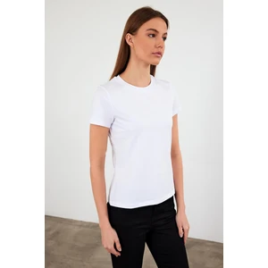 Kadın Rachel Beyaz Bisiklet Yaka Slim Fit Basic Tişört