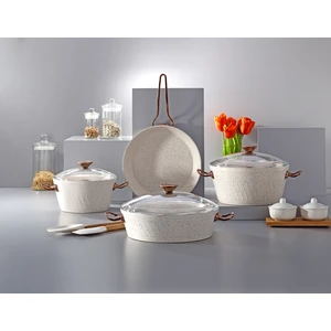 Milena 7 Parça Granit (18-22-26)Cm Tencere & 26CM Tava Set