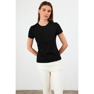 Kadın Rachel Siyah Bisiklet Yaka Slim Fit Basic Tişört