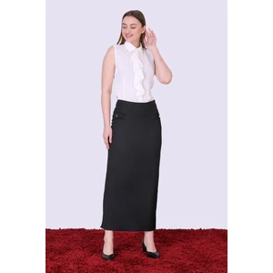 Kadın Siyah Mevsimlik Düğme Detaylı Uzun Tesettür Kalem Etek 2104-95