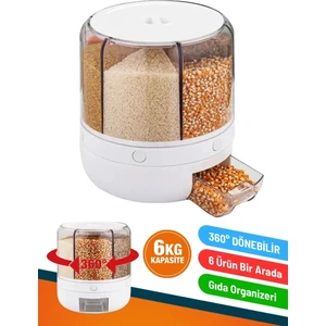 Jolly World Kuru Gıda Bakliyat 6'lı Erzak Saklama Kabı 360° Döner Gıda Organizeri Mutfak