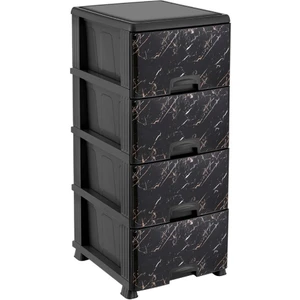 Ultra Lüks Siyah Mermer Desenli 4 Çekmeceli Komidin 1.kalite Plastikten Üretim Giysi Mutfak Dolabı