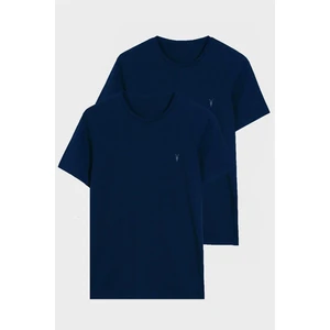 Four Man Bisiklet Yaka Standart Kalıp Basic Pamuklu Lacivert Erkek T-Shirt 2'li Paket