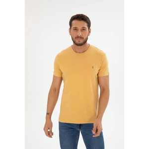 Four Man Erkek Sarı Bisiklet Yaka Pamuklu Relaxed Fit T-Shirt