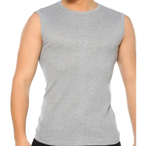 Maruf Shop Erkek Sıfır Kol Bisiklet Yaka Slimfit Likralı Düz Tişört Gri