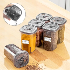 Meleni Home 6'lı Etiketli ve Kilitlenebilir Hava Almaz Kapaklı Baharatlık Seti-Baharatlık Saklama Kabı Gri