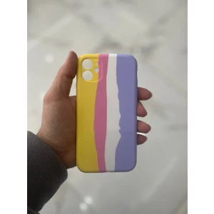iPhone 11 Uyumlu Rainbow Renkli Şeritli Lansman Silikon Darbe Emici Telefon Kılıfı