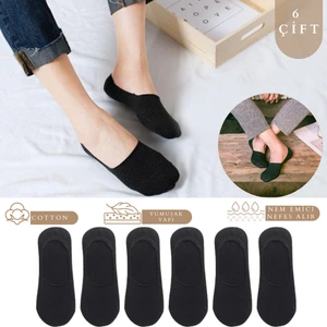 Kral Socks Kadın - Erkek Düz Desen (6 Çift) Pamuklu Terletmez Babet Çorap